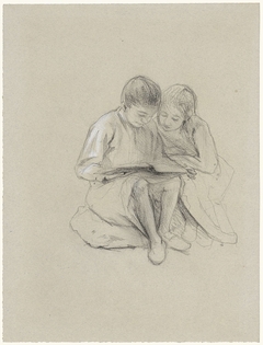 Twee lezende kinderen by Bramine Hubrecht