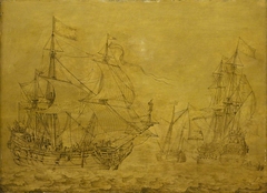 Two merchant ships under sail in a moderate breeze by Willem van de Velde the Elder