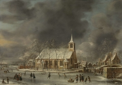 View of the Church of Sloten in the Winter by Jan Abrahamsz. Beerstraten