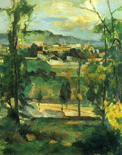 Village derrière des arbres, Île-de-France by Paul Cézanne