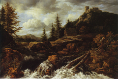 Waterfall in a Mountainous Landscape with a Ruined Castle by Jacob van Ruisdael