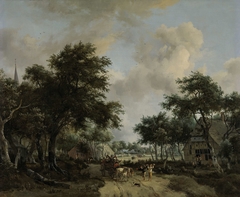 Wooded Landscape with Merrymakers in a Cart by Meindert Hobbema