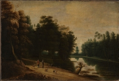 Woodland Scene by a Canal by Lucas van Uden