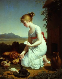 Young Girl Feeding Chickens by Jeanne-Elisabeth Chaudet