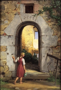 Young Woman before a Ruined Door by Carl Ernst von Stetten