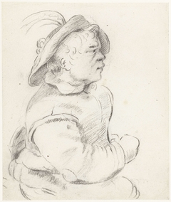 Zittende boer met flambard op, in profiel by Moses ter Borch