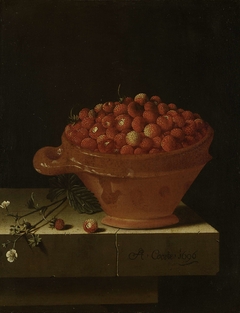A Bowl of Strawberries on a Stone Plinth by Adriaen Coorte