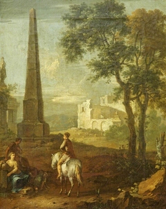 A Classical Landscape with Obelisk, Woman and Rider by Franz de Paula Ferg