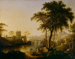 A River Landscape with a Castle at Sunrise by Sebastian Pether