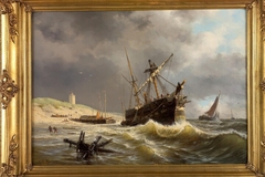 A stranded barque ship by George Lourens Kiers