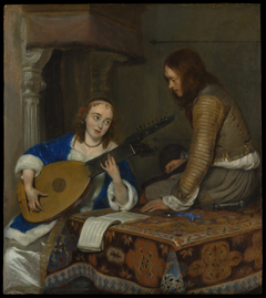 A Woman Playing the Theorbo-Lute and a Cavalier by Gerard ter Borch