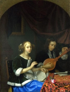 A Woman singing and a Man with a Cittern by Godfried Schalcken