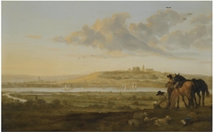 An artist sketching, near Elten by Aelbert Cuyp follower