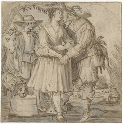 Bedaagde jager en een jonge vrouw by Jan Philipsz. van Bouckhorst