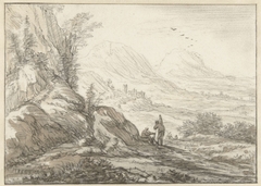 Berglandschap met gezicht op een dal by Herman Saftleven