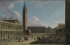 Blick von der Piazetta nach Norden auf Liberia, Campanile, Procuratie Vecchie, Torre dell'Orologio und San Marco by Canaletto