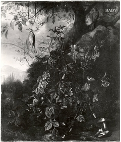 Blumenstück mit Vögeln, Brombeeren und Disteln by Matthias Withoos