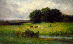 Bright Scene of Cattle near Stream by Edward Mitchell Bannister