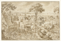 Bruiloftsfeest op een dorpsplein by Jacob Savery I