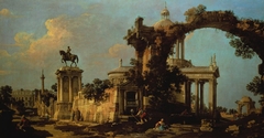 Capriccio of Roman Ruins with a Domed Church and the Colleoni Monument by Canaletto