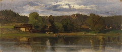 Cows at Lakeside, Evening Atmosphere by Hjalmar Munsterhjelm