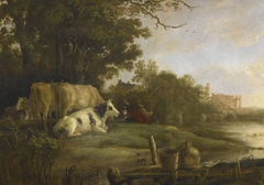 Cows in a Pasture beside a River before the Ruins of the Abbey of Rijnsburg by Aelbert Cuyp