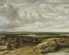 Distant View with Cottages along a Road by Philips Koninck