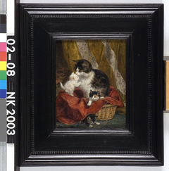 Een kat met drie jongen by Henriëtte Ronner-Knip