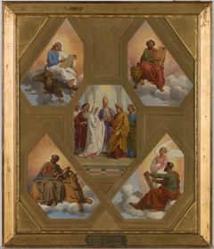 Esquisse pour l'église Saint-Jacques-du-Haut-le-Pas : Le Mariage de la Vierge, saint Jean, saint Luc, saint Matthieu et saint Marc by Sébastien Norblin