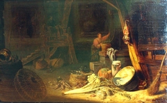 Farm interior with a woman at a well by Willem Kalf