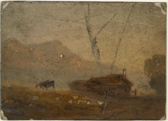 Farmhouse and Cattle near Mountains by William Howis junior