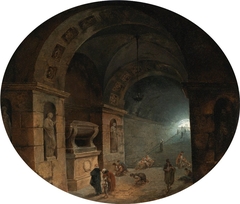 Figures in a Crypt by Hubert Robert