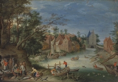 Fischverkauf am Ufer eines Kanals (Umkreis) by Jan Brueghel the Elder