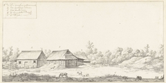 Gezicht op drie huizen op de plantage Surimonbo te Suriname by Dirk Valkenburg