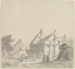 Gezicht op een brede straat in een Duitse (?) stad by Adrianus Eversen