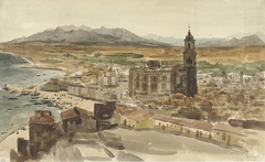 Gezicht op Malaga vanuit het Noorden by Adrien Dauzats