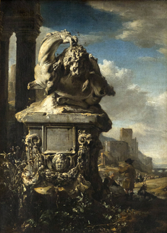 Groupe sculpté dans un paysage italien by Jan Weenix