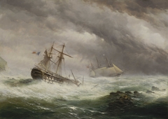 HMS Endymion rescuing a French two-decker by Ebenezer Colls