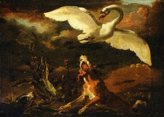 Hounds putting up a Swan by Abraham Hondius