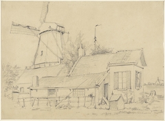 Huis met een windmolen by Willem Koekkoek