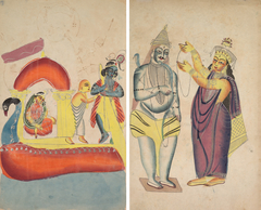 Krishna Ferrying Radha Across the Yamuna River (recto); Parivati Placing a Wedding Garland on Shiva (verso) by Anonymous