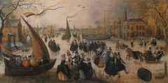 Landscape with a Frozen Canal, Skaters and an Ice Yacht by David Vinckboons