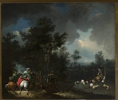 Landscape with a scene of deer hunting by Anonymous