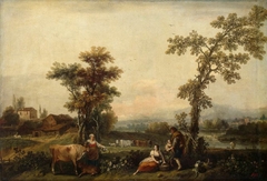 Landscape with a Woman Leading a Cow by Francesco Zuccarelli