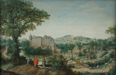 Landschap met de Emmausgangers by Marten van Valckenborch