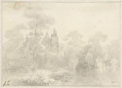 Landschap met op de achtergrond een kasteel by Andreas Schelfhout