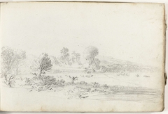 Landschap met weiland en knotwilgen by Pieter Moninckx