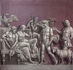 Mercury delivering a Message to Jupiter and Juno with Neptune in attendance (from an Antique Relief in the Museo Angelonio) by Francis Hayman