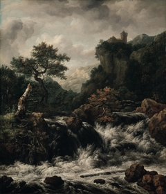 Mountainous landscape with waterfall, after Jacob van Ruisdael by Johan Christian Dahl