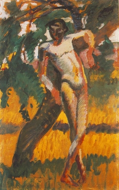 Nude Boy Leaning against a Tree by Károly Kernstok